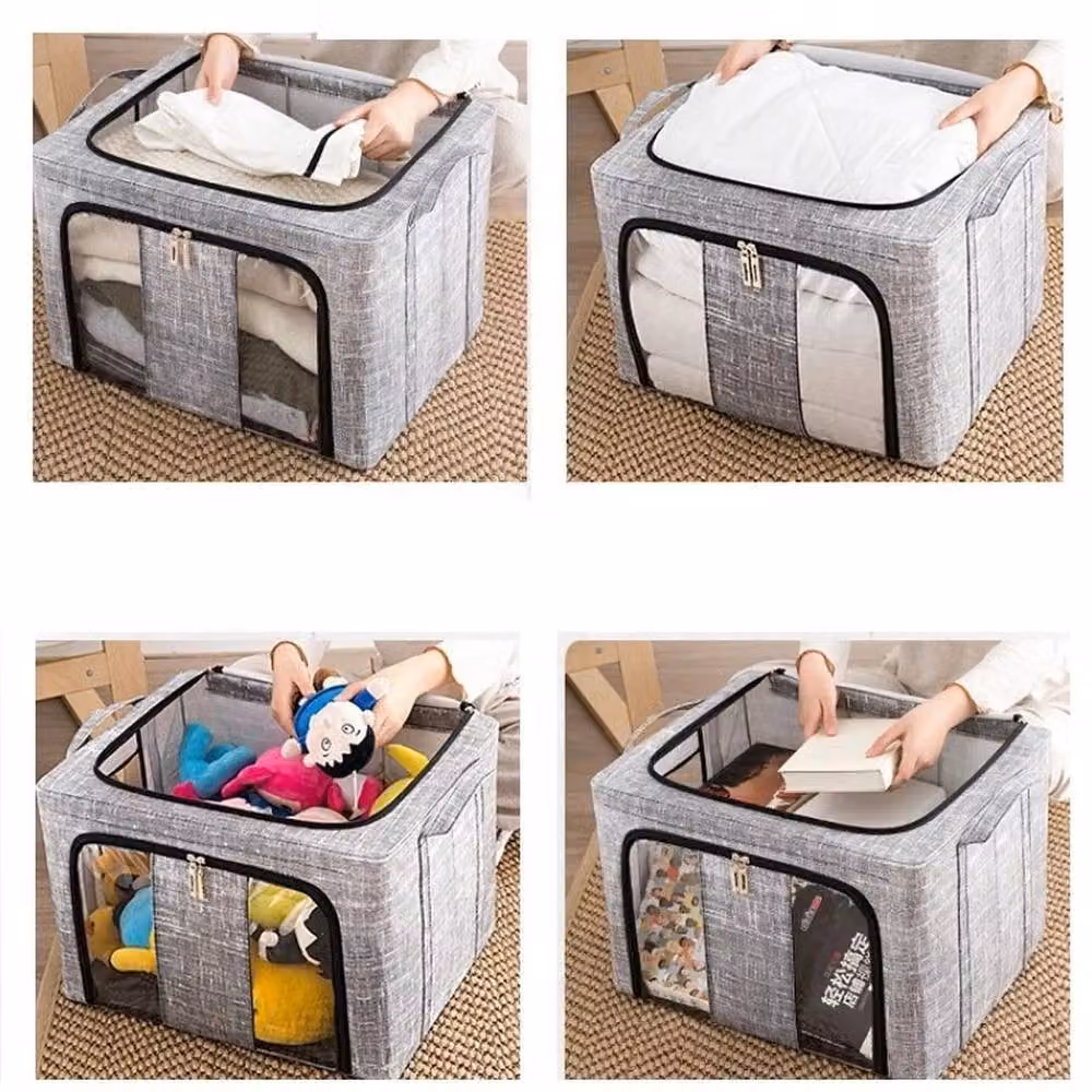 FLAVORA 3-Piece Foldable Clothes Storage Organizer Bags in Grey – 3