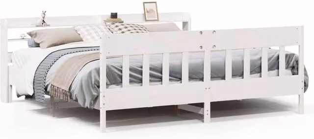 Berkfield Home White Solid Wood Pine Bed Frame with Side Compartments, W/D/H: 180 x 200 cm