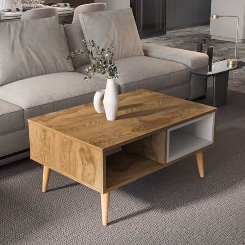 DECOROTIKA Oberon Rectangular Design Coffee Table in Oud and White, W/D/H: 90 x 60 x 43 cm – 1