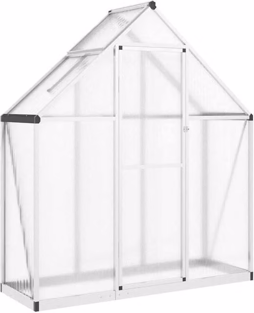 Berkfield Home Aluminium Greenhouse with Base Frame and Polycarbonate Panels in Silver, W/D/H: 169 x 58 x 195 cm – 1