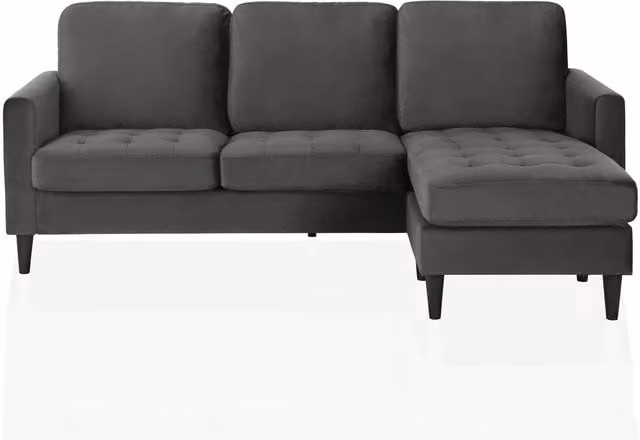 CosmoLiving CL Strummer Reversible L-Shape Sectional Sofa in Grey Velvet Fabric