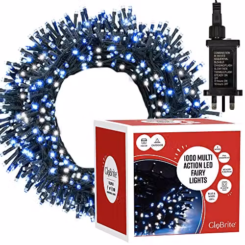 Globrite Blue and White LED String Fairy Lights with Remote Control and Timer, 1000 LED, 100m – 8