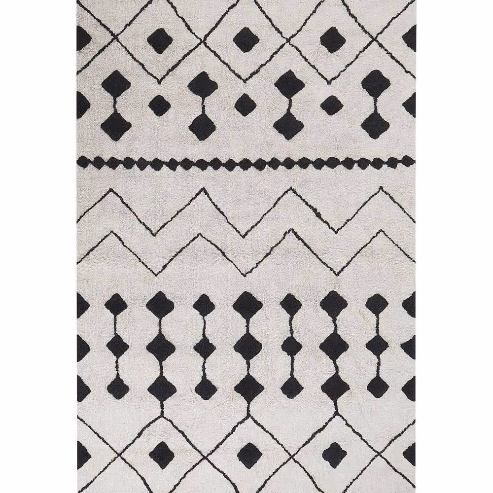 Wyld and Coco Runes Geometric Cotton Rug in White and Grey, W: 140 cm, D: 200 cm – 2