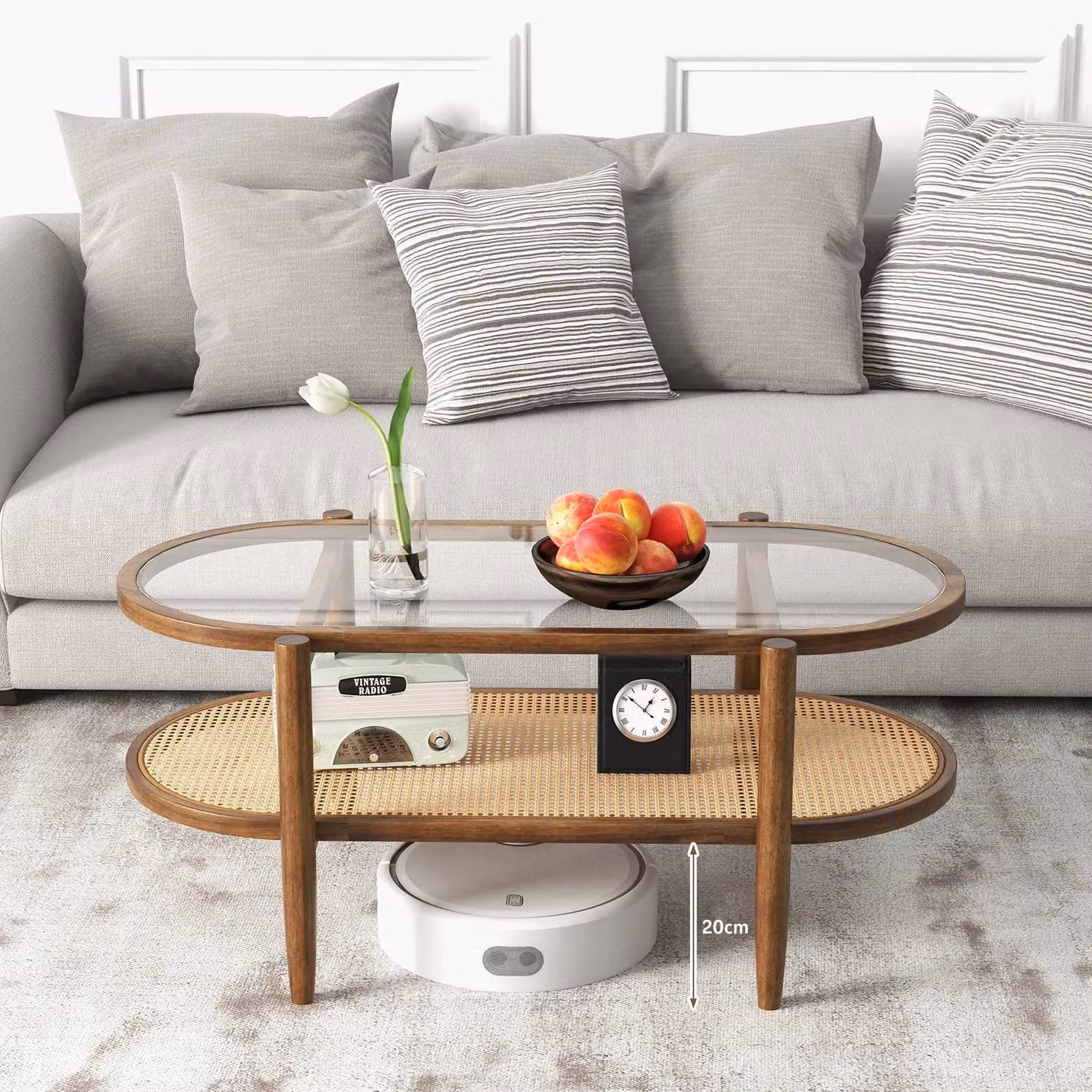 Costway 2-Tier Rattan Coffee Table with Tempered Glass Top in Brown – 5