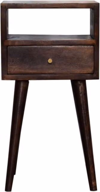 KDMK Small Light Walnut Finish 1 Drawer Bedside Table with Open Slot in Brown