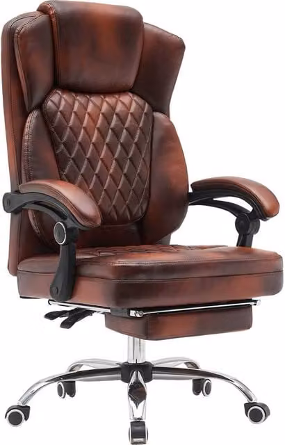 FURNITURE ONE Brown PVC Leather Effect Ergonomic Gaming Chair with Footrest, Headrest and Lumbar Support