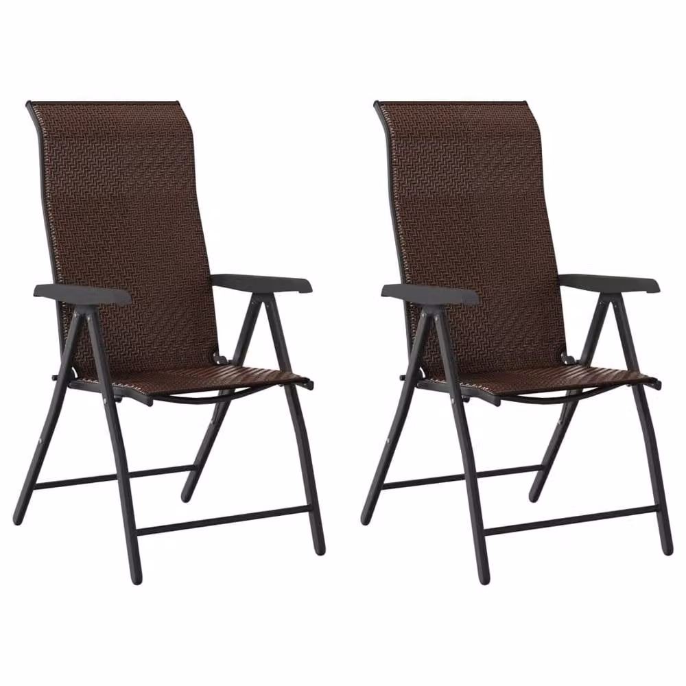 Berkfield Home Beautiful Set of 2 Brown Poly Rattan and Steel Folding Garden Chairs – 3