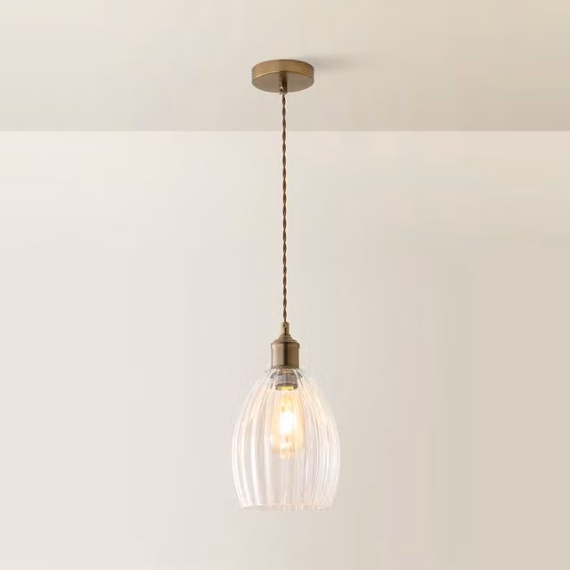 ValueLights Cheltenham Modern Suspended Ceiling Pendant Light with Glass Dome Shade in Brass
