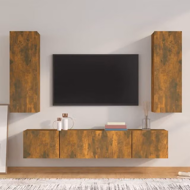 Berkfield Home 4 Piece Classic TV Cabinet Set in Smoked Oak and Brown Engineered Wood