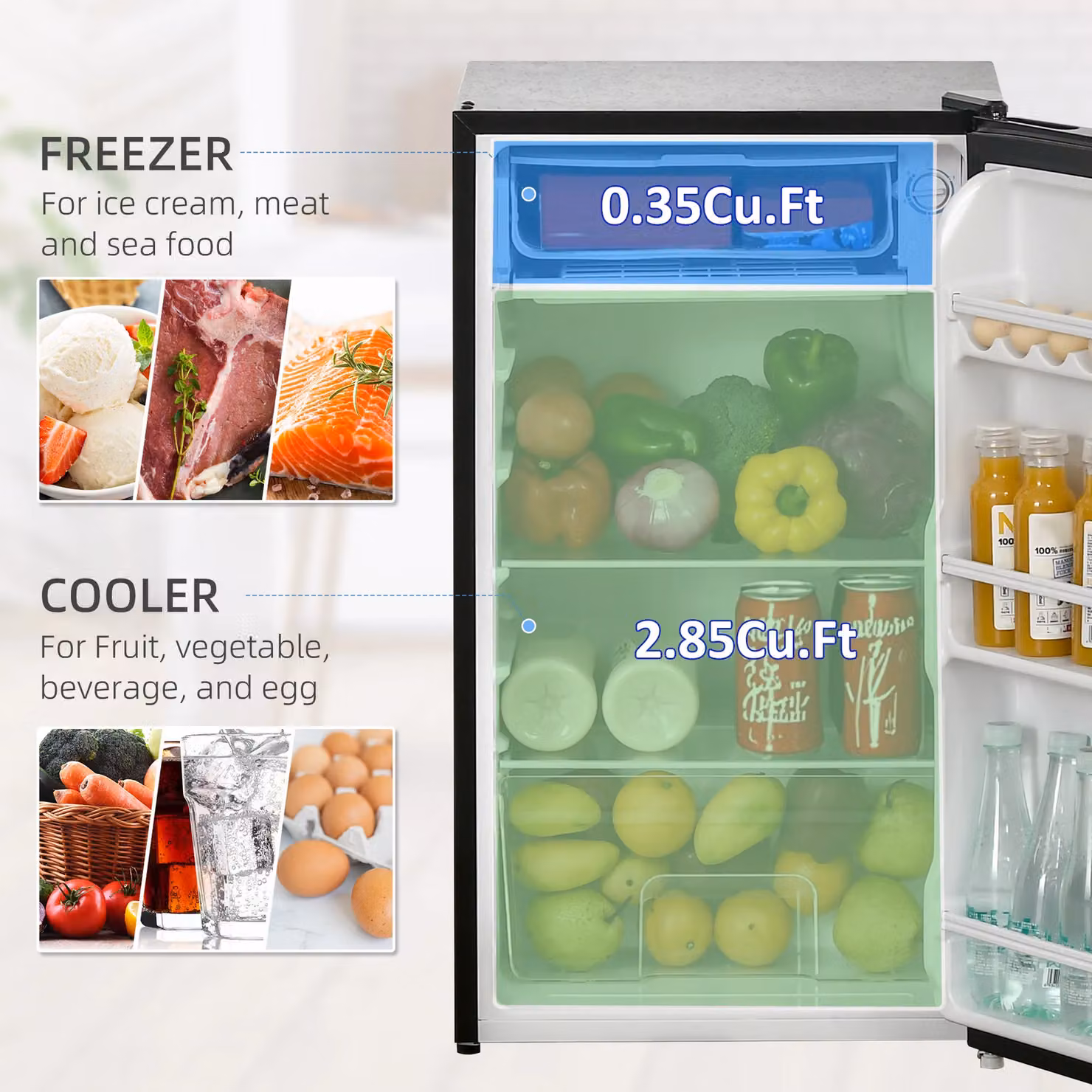 HOMCOM 91 Litre Freestanding Under Counter Fridge with Chiller Box, Black, Width: 47.5 cm – 3