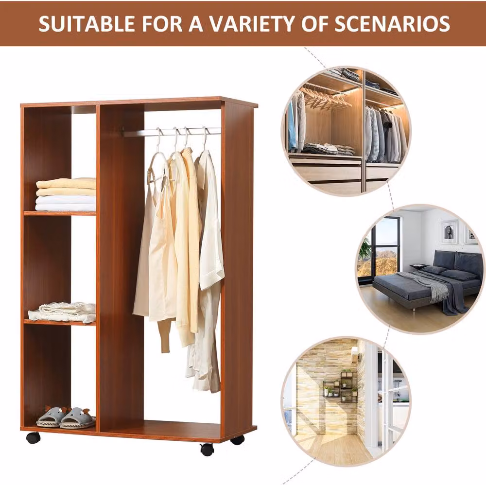 STILVORA Open Wardrobe with Shelves and Wheels in Walnut Brown, H 128.0 cm x W 80.0 cm – 4