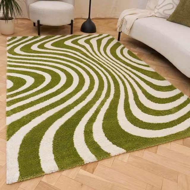 THE RUGS Joli Striped Soft and Dense Pile Living Room and Bedroom Rug in Green, W: 120 cm, L: 170 cm