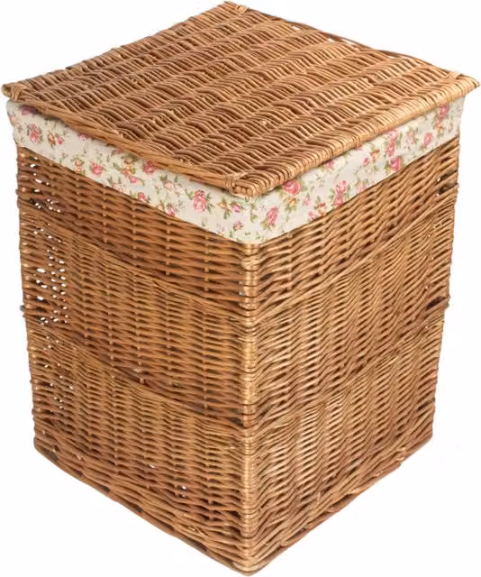 Red Hamper Natural Wicker Square Laundry Basket with Cotton Lining and Handles, W/D/H: 35.0 x 34.0 x 50.0 cm