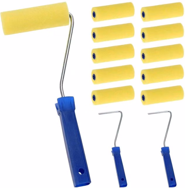 Geezy 12 Piece Paint Roller Set with 10 Mini Foam Rollers in Yellow