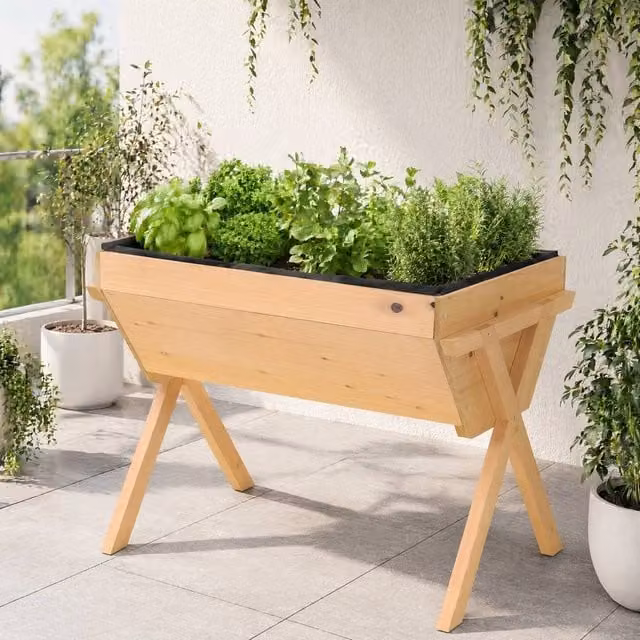 STILVORA Wooden Raised Planter Bed in Brown, W: 100 cm, D: 80 cm, H: 29 cm – 1