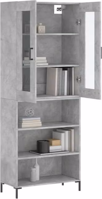 Berkfield Home Highboard in Concrete Grey with Glass Doors, W/D/H: 69.5 x 34 x 180 cm