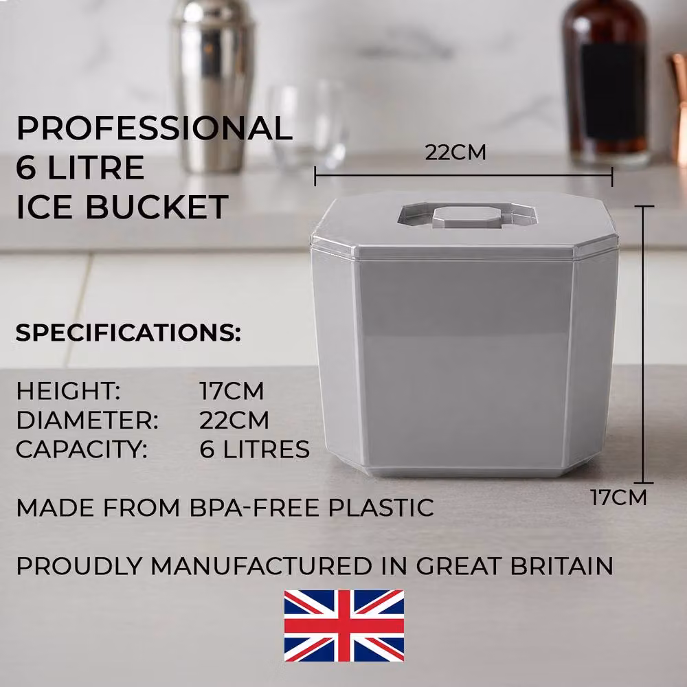 Chabrias Ltd Silver Insulated Double Walled Ice Bucket with Lid and Drainage Liner, 6 l – 7