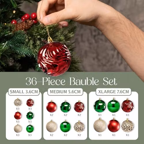 Pelle & Sol 36-Piece Shatterproof Christmas Bauble Set in Red, Green and Gold – 2