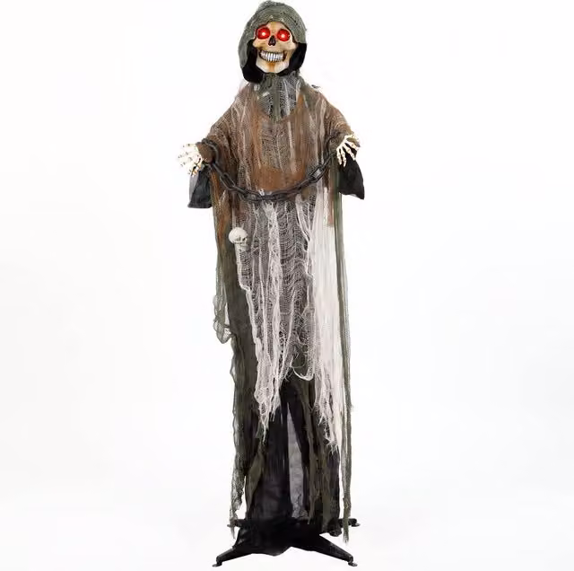 HOMCOM 170cm Animated Halloween Grim Reaper for Covered Outdoor Use, Black – 1