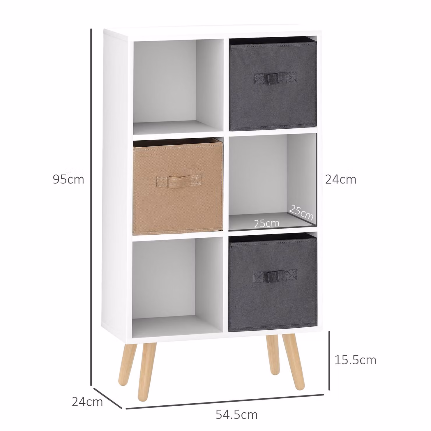 HOMCOM 6 Cube Freestanding Storage Unit with 3 Fabric Drawers in White – 3