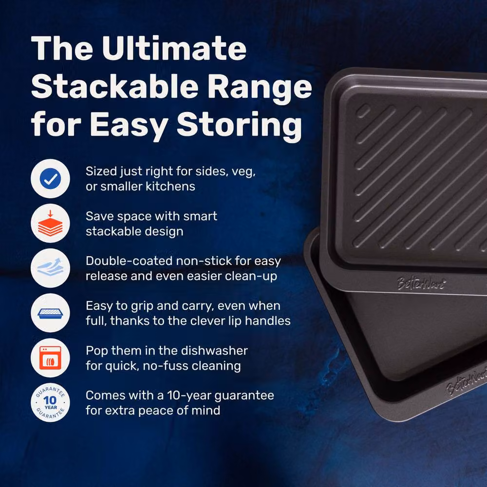 Betterware Stack Ease 2 Piece Medium Roaster and Tray Set in Grey, Non-Stick Steel, 24 cm – 2