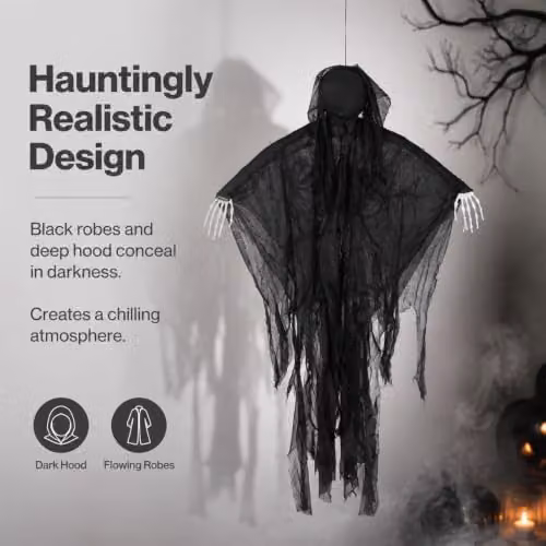 Yezi Halloween Grim Reaper Hanging Decoration, Black, Height: 130 cm – 2