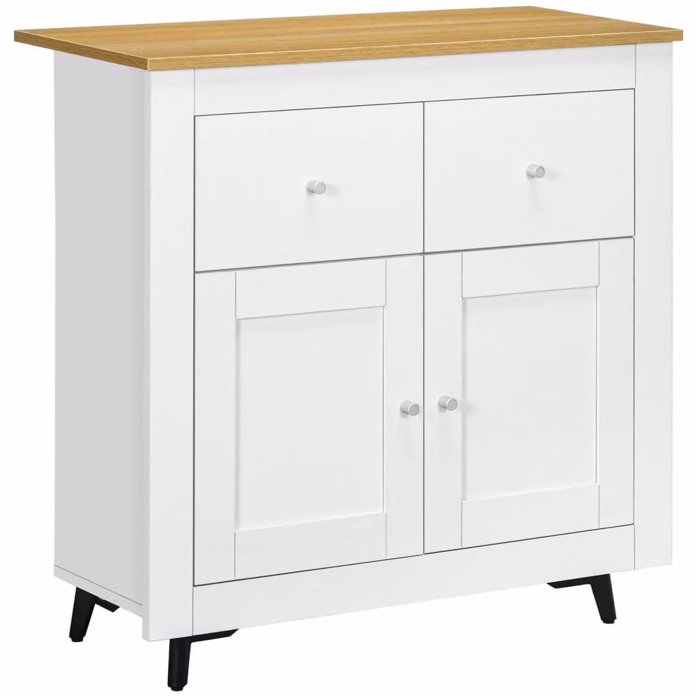Wyld Haus Dielro White Sideboard with Natural Wood Effect Top, 2 Drawers and Double Doors – 2