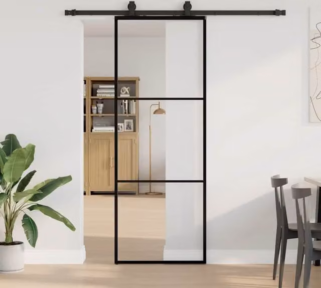 Berkfield Home Modern Sliding Glass Door with Hardware Set in Black, W: 76 cm, H: 205 cm