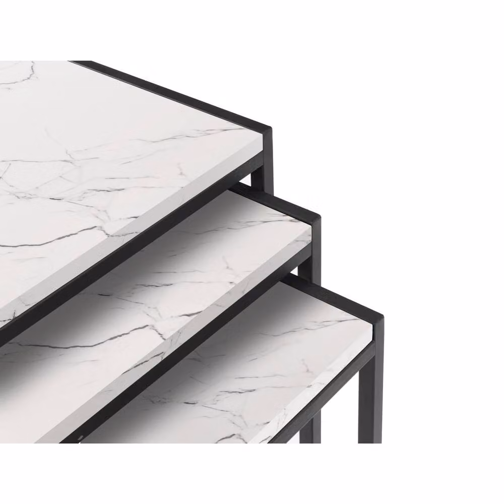 Cheshire Camden Nest of 3 Modern Square Tables with White Marble and Stone Tops – 3