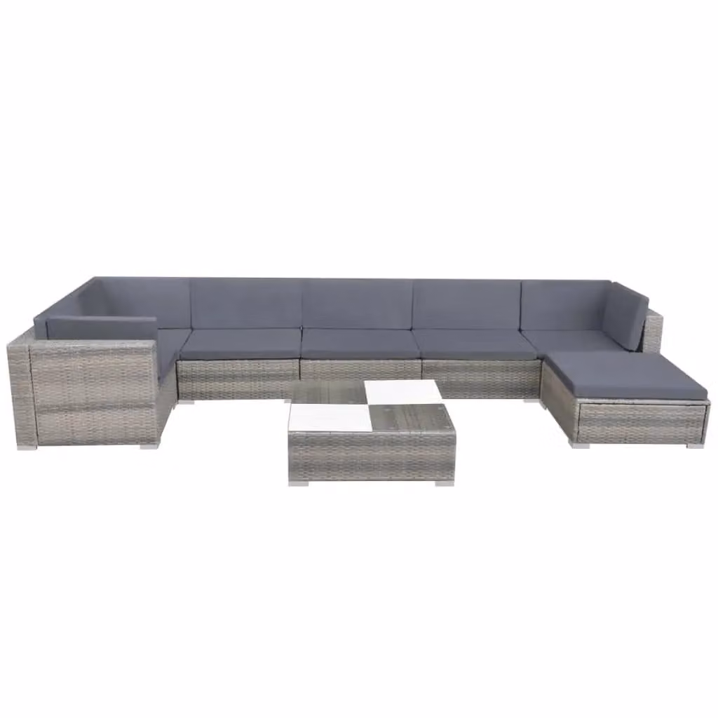 Berkfield Home 8 Piece Grey Poly Rattan Garden Lounge Set with Cushions and Ottoman – 2