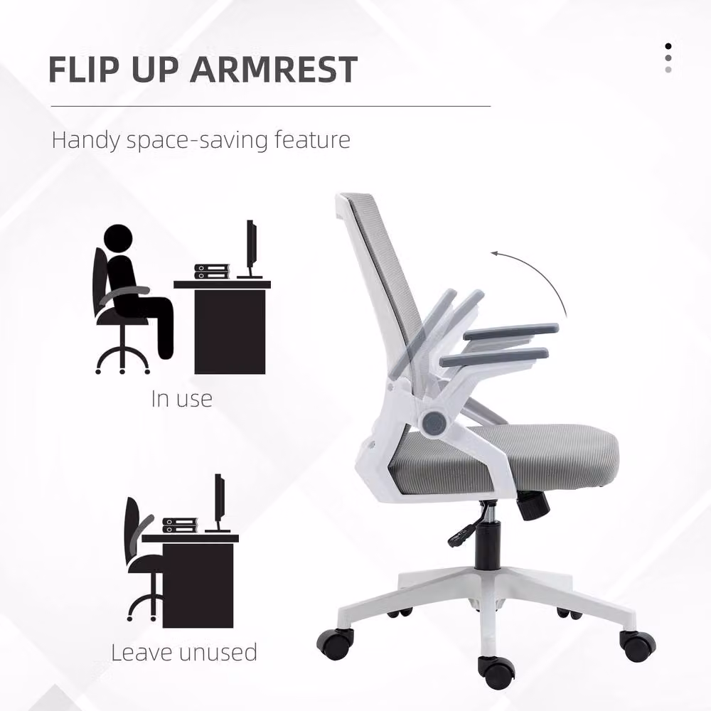 Rolipo Grey Mesh Swivel Task Office Chair with Flip-Up Armrests and Lumbar Support – 3