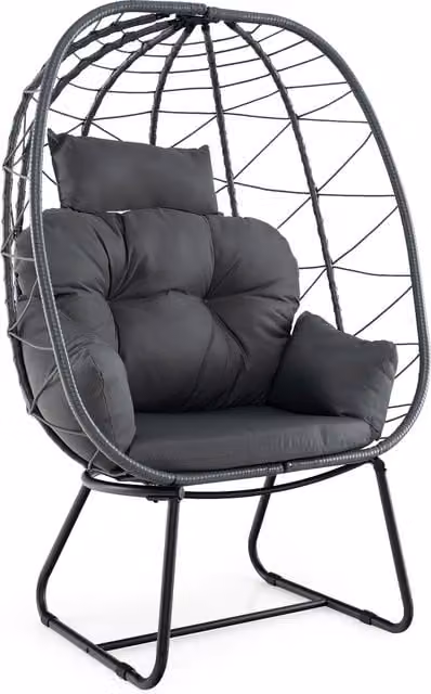 Costway Modern Grey Rattan and Metal Wicker Lounge Chair
