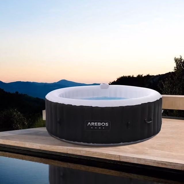 AREBOS Inflatable Round Whirlpool Spa Hot Tub in Anthracite Grey with Pump, Filter, Ground Cloth and Cover