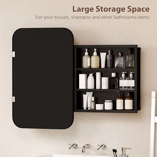 HOMCOM Modern Wall Mounted Bathroom Cabinet with Mirror and Internal Shelves, Black – 3