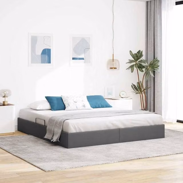 Berkfield Home Modern Fabric Storage Bed in Dark Grey, W/D/H: 193 x 203 cm