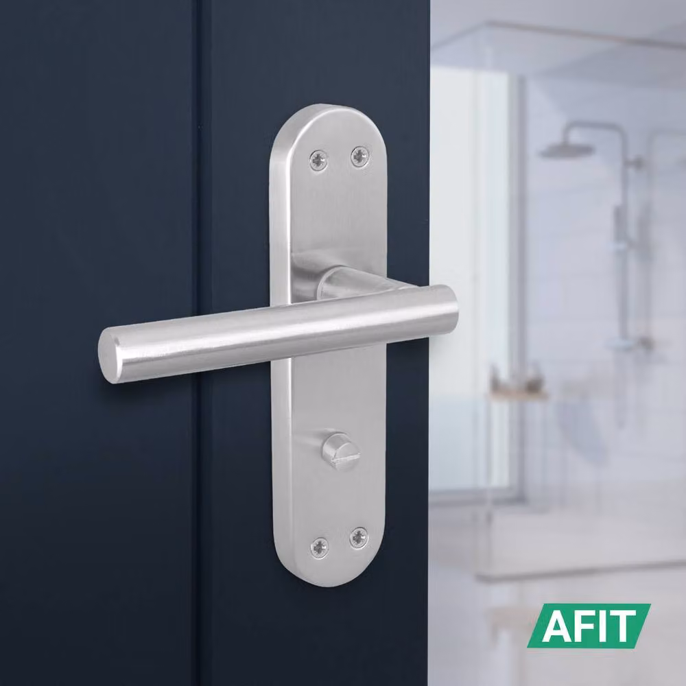 AFIT Satin T-Bar Bathroom Handle and WC Lock Hinge Backplate Set in Silver, 1 Pair – 3