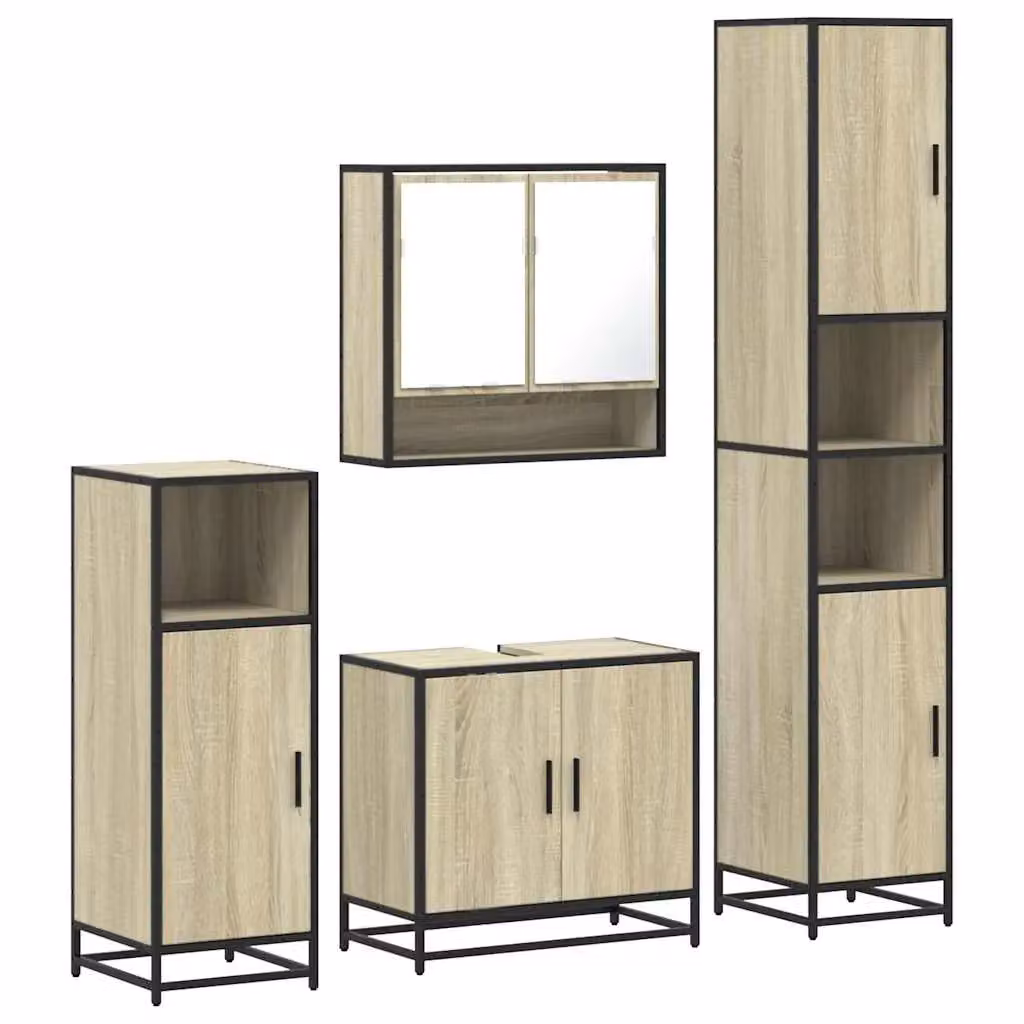 Berkfield Home 4-Piece Industrial Bathroom Furniture Set in Sonoma Oak and Brown – 2