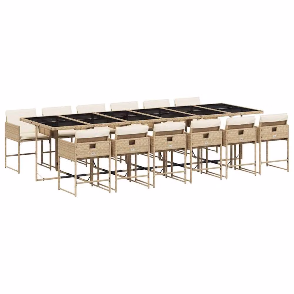 Berkfield Home Modern Polyrattan Garden Dining Set with Glass Top in Beige, White and Black – 2