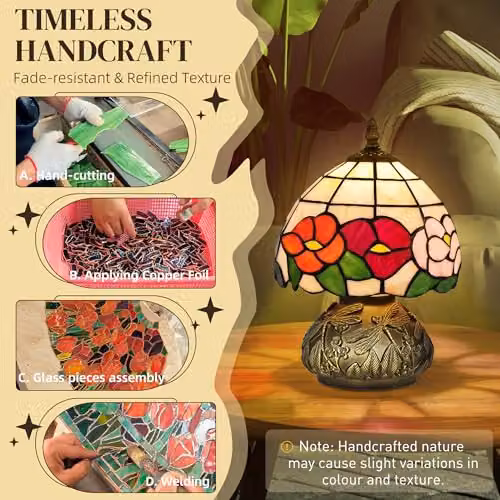 HOMCOM Tiffany-Style Table Lamp with Multi-Coloured Glass and Bronze Sculpted Base – 4