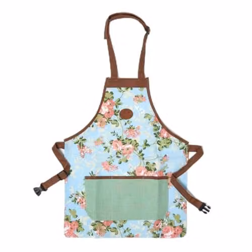 Homescapes Unisex Rose Print Waterproof PVC Gardening Apron in Blue, Green and Pink – 1