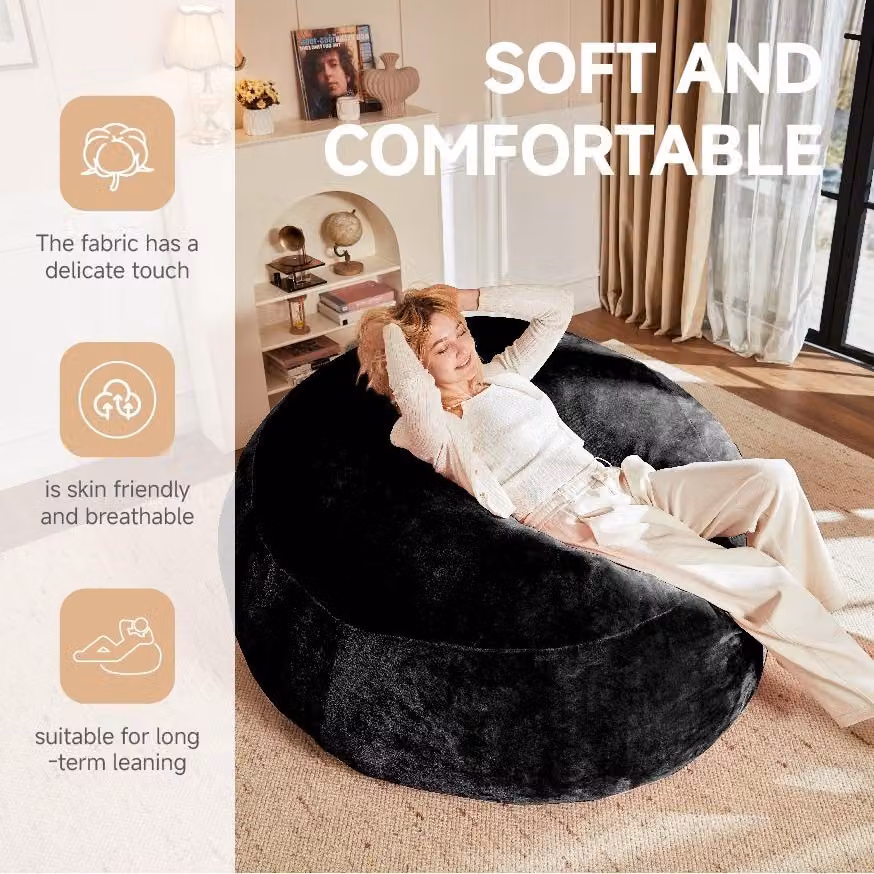 Aosom UK Large Bean Bag Sofa Chair with Removable Black Microfibre Covers, W: 150 cm, D: 150 cm, H: 60 cm – 4