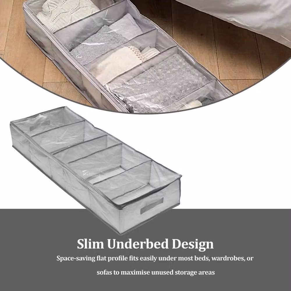 PAWNORA Grey Fabric Underbed Storage Bag with 5 Compartments – 5