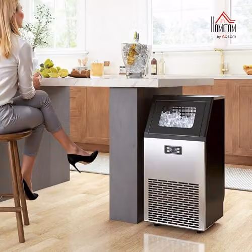 HOMCOM Commercial Ice Maker Machine with Digital Display and Timer, Silver Stainless Steel, 11kg – 2