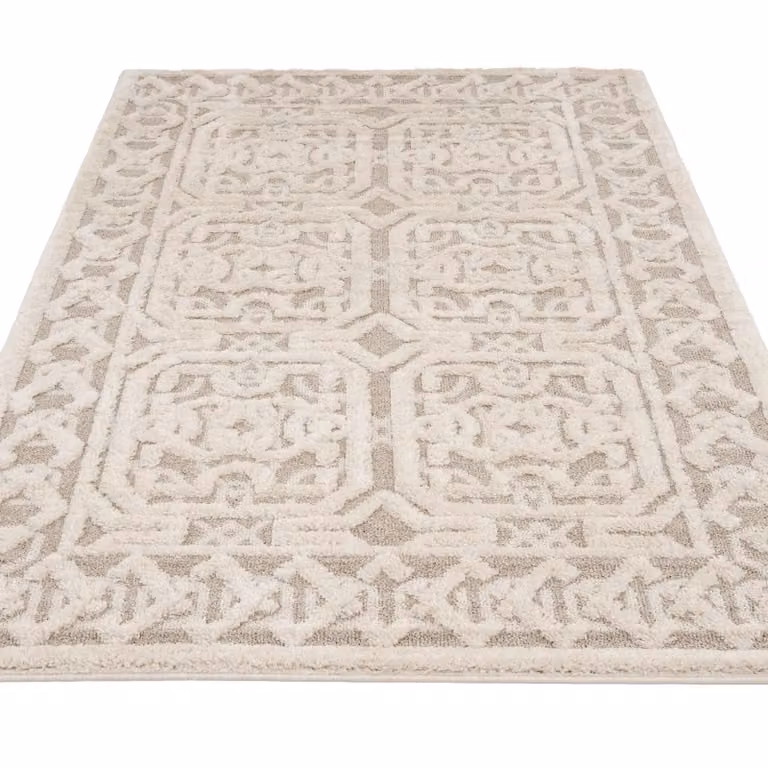 Kukoon Modern Abstract Rectangular Living Area Rug in Silver, White and Beige, W: 120 cm, D: 170 cm