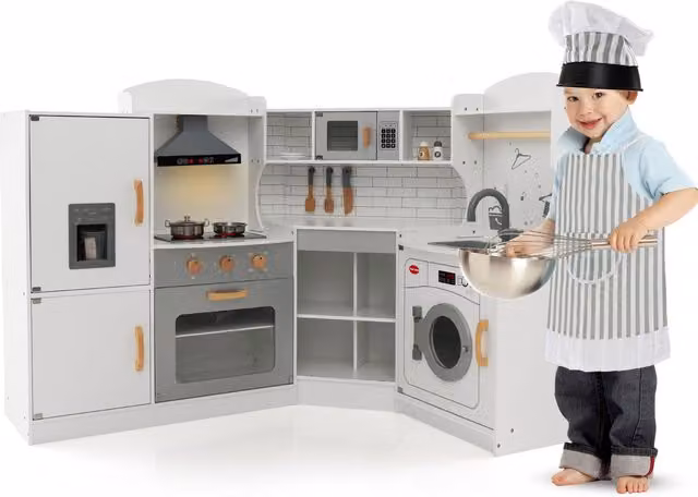 COSTWAY White Wooden Dollhouse Kitchen Playset
