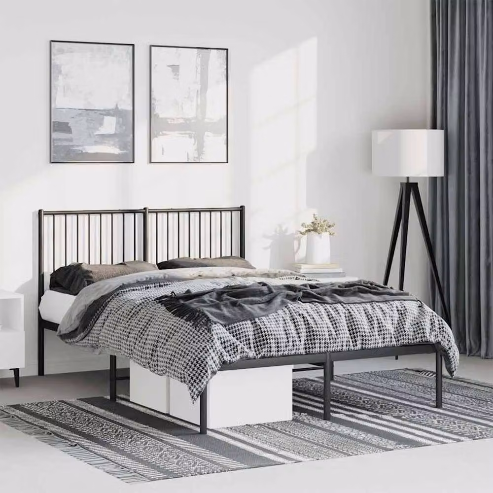 Berkfield Home Metal Bed Frame with Headboard in Black, W: 135 cm, L: 190 cm – 2
