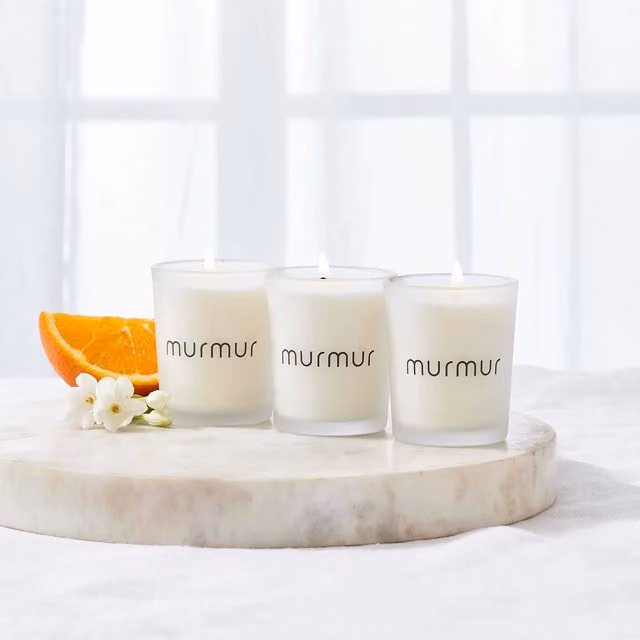 Murmur Harmony White Votive Scented Candle 3 Pack with Fresh, Woody and Floral Scents