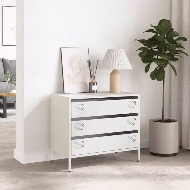 Berkfield Home White Sideboard in Matt Cold-rolled Steel, W: 68 cm, D: 39 cm, H: 58.5 cm – 1