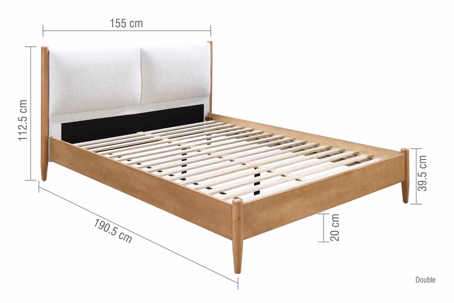 Birlea Marley Double Bed Frame in Beige Fabric and Oak Wood, W/D/H: 140 x 200 cm – 2