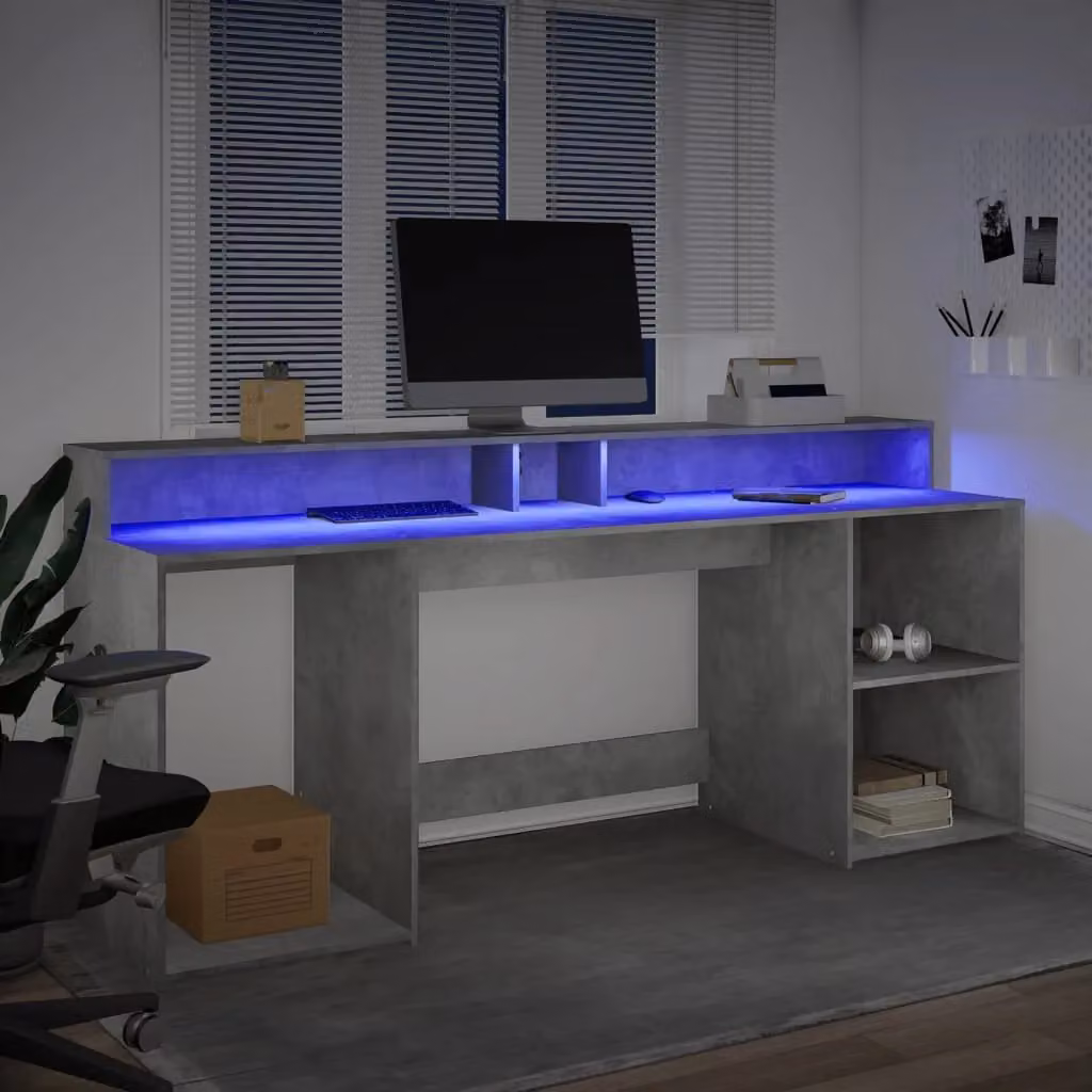 Berkfield Modern Gaming Desk with LED Lights in Grey, W/D/H: 200 x 55 x 91 cm – 3